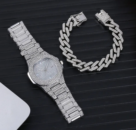 Ensemble cubain montre-bracelet hommes argent